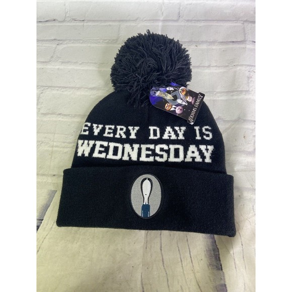 Bioworld Accessories - Addams Family Everyday Is Wednesday Black Pom Knit Beanie Cap Hat Adult OSFM